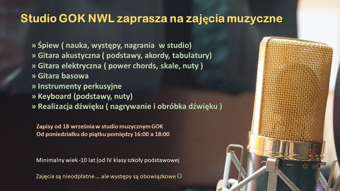 Grafika 1: Zapraszamy na zajęcia muzyczne do GOK-u