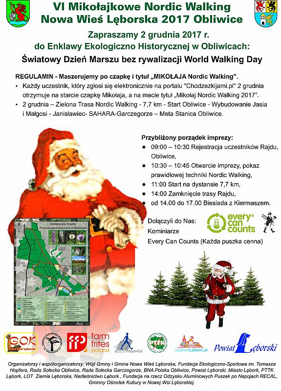 Grafika 1: V Mikołajkowe Nordic Walking Nowa Wieś Lęborska 2017, Światowy Dzień Marszu bez rywalizacji World Walking Day.