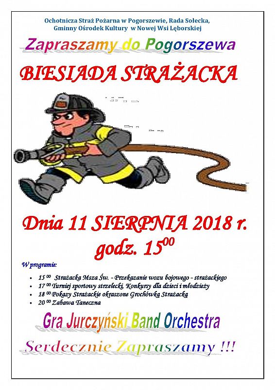 Grafika 1: Zapraszamy na Festyn Strażacki w Pogorszewie