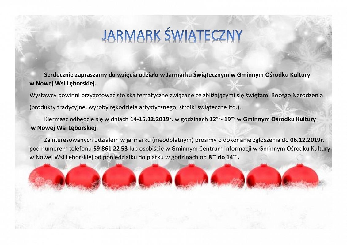 Grafika 1: Serdecznie zapraszamy do wzięcia udziału w Jarmarku Świątecznym