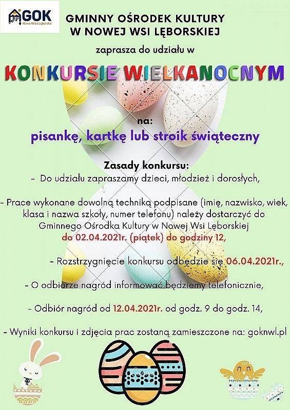 Plakat Konkursowy: konkurs Wielkanocny na pisankę, kartkę lub stroik świąteczny