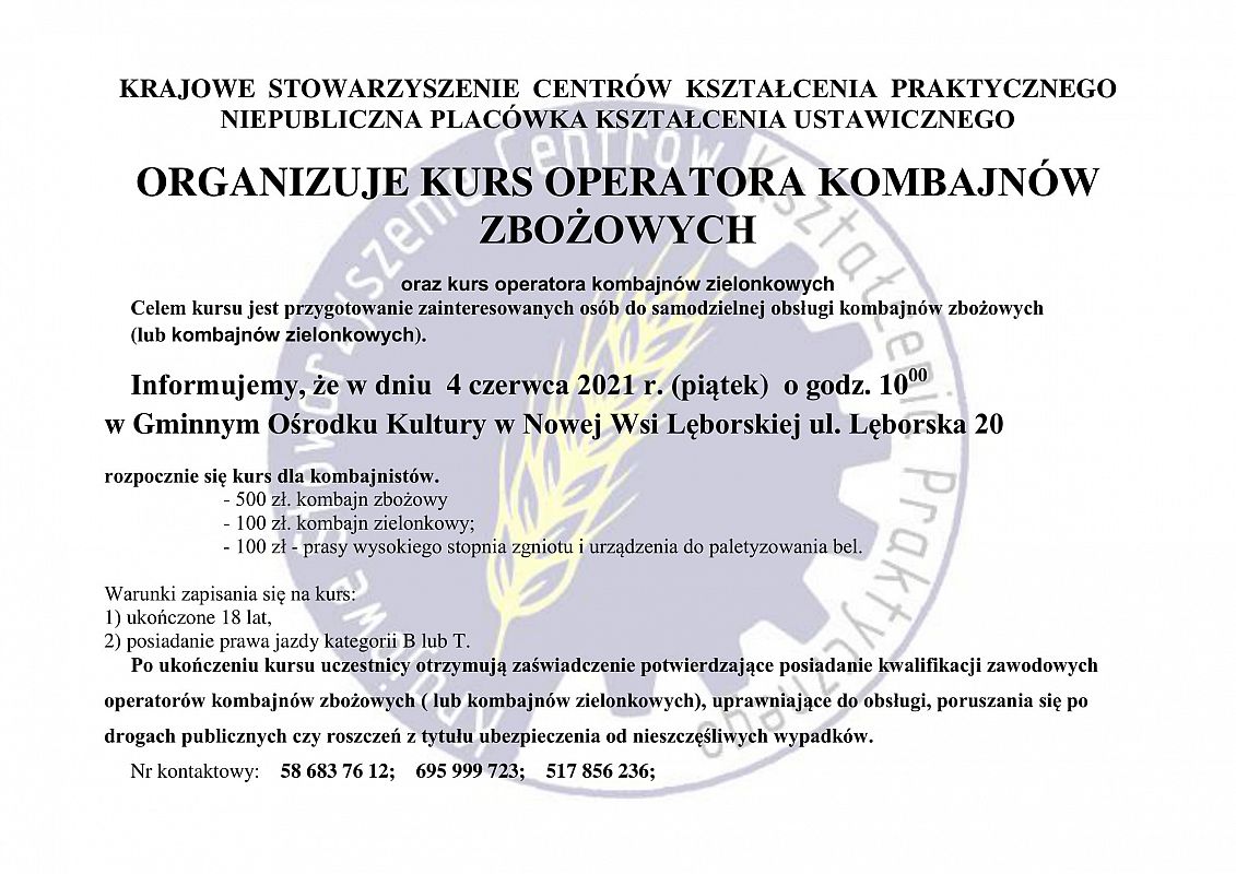Grafika 1: KURS OPERATORA KOMBAJNÓW ZBOŻOWYCH