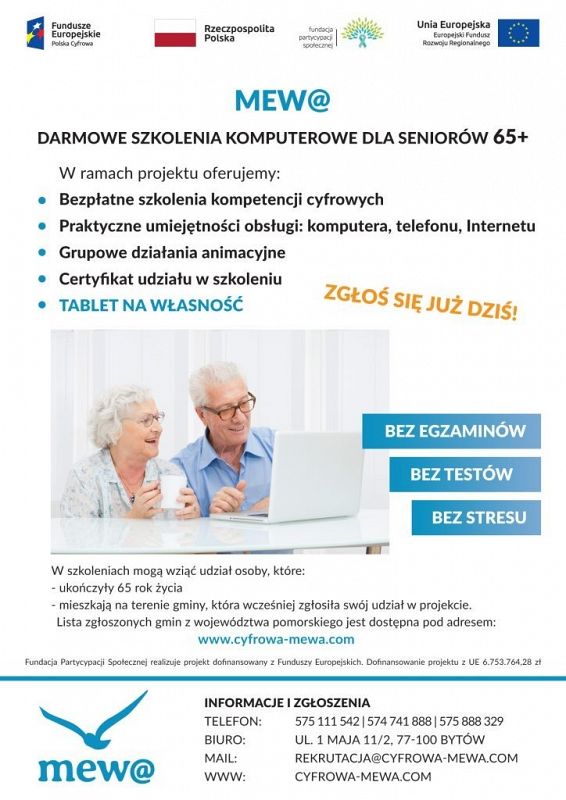 Grafika 1: DARMOWE SZKOLENIA KOMPUTEROWE DLA SENIORÓW 65+