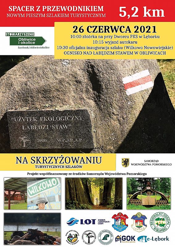 Plakat Spacer z przewodnikiem nowym pieszym szlakiem turystycznym 5,2 km