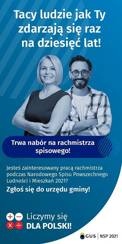 Grafika 1: Informacja o uzupełniającym otwartym i konkurencyjnym naborze  kandydatów na rachmistrzów spisowych