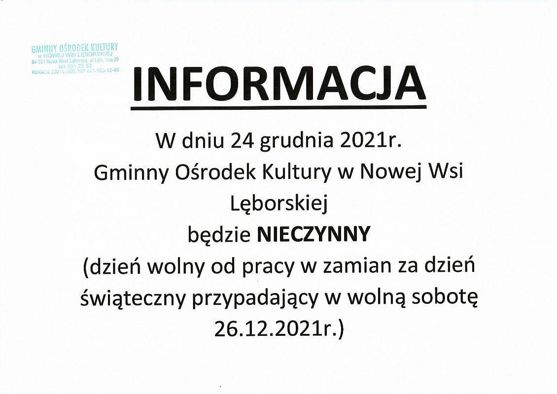 Informacja wigilia gok nieczynny