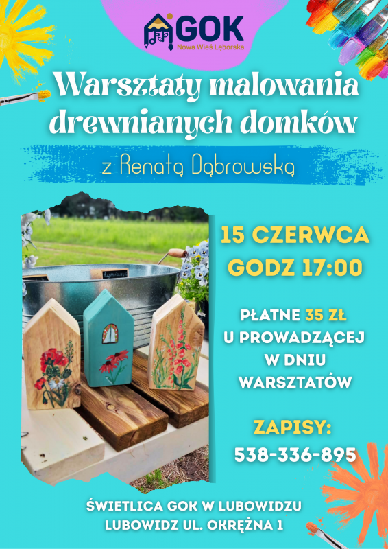 Grafika 1: Warsztaty malowanie drewnianych domków z Renatą Dąbrowską