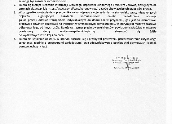 Grafika 2: Zarządzenie 5/2020 Dyrektora Gminnego Ośrodka Kultury w Nowej Wsi Lęborskiej