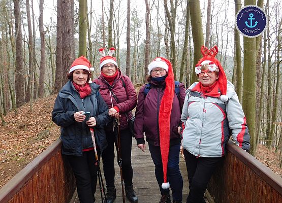 uczestnicy wirtualnego nordic walking w strojach mikołajowych