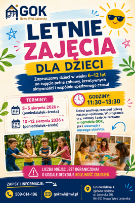 Letnie zajęcia dla dzieci w GOK – zapraszamy na wakacyjną przygodę grafika