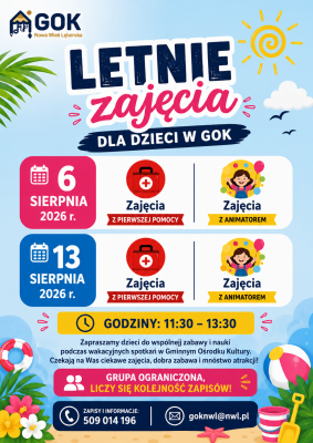 Wakacyjne zajęcia dla dzieci w GOK – zapraszamy 6 i 13 sierpnia grafika